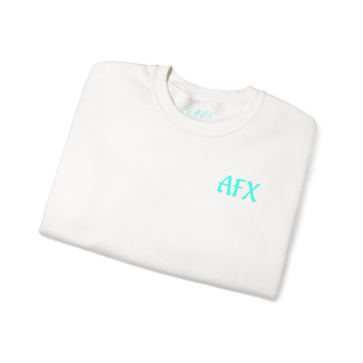 AFX Logo Crewneck Sweatshirt — Minimal White Pullover with Blue Chest & Back Logo