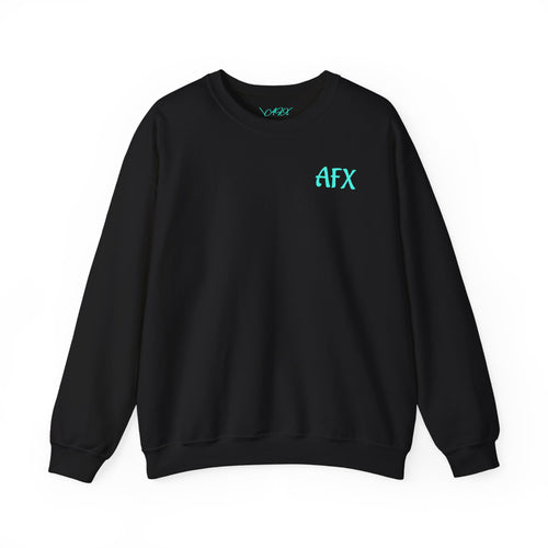 AFX Logo Crewneck Sweatshirt — Minimal White Pullover with Blue Chest & Back Logo