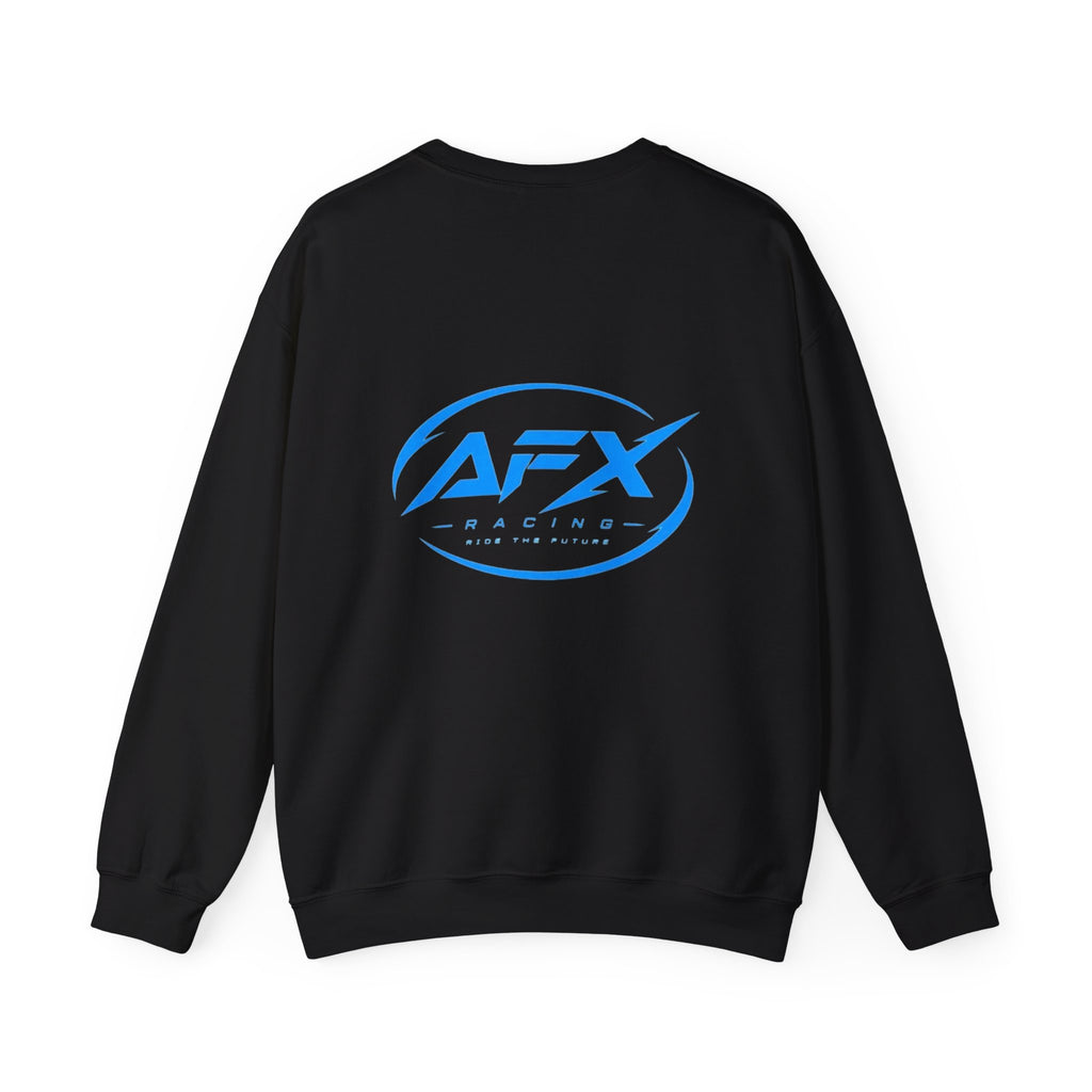 AFX Logo Crewneck Sweatshirt — Minimal White Pullover with Blue Chest & Back Logo