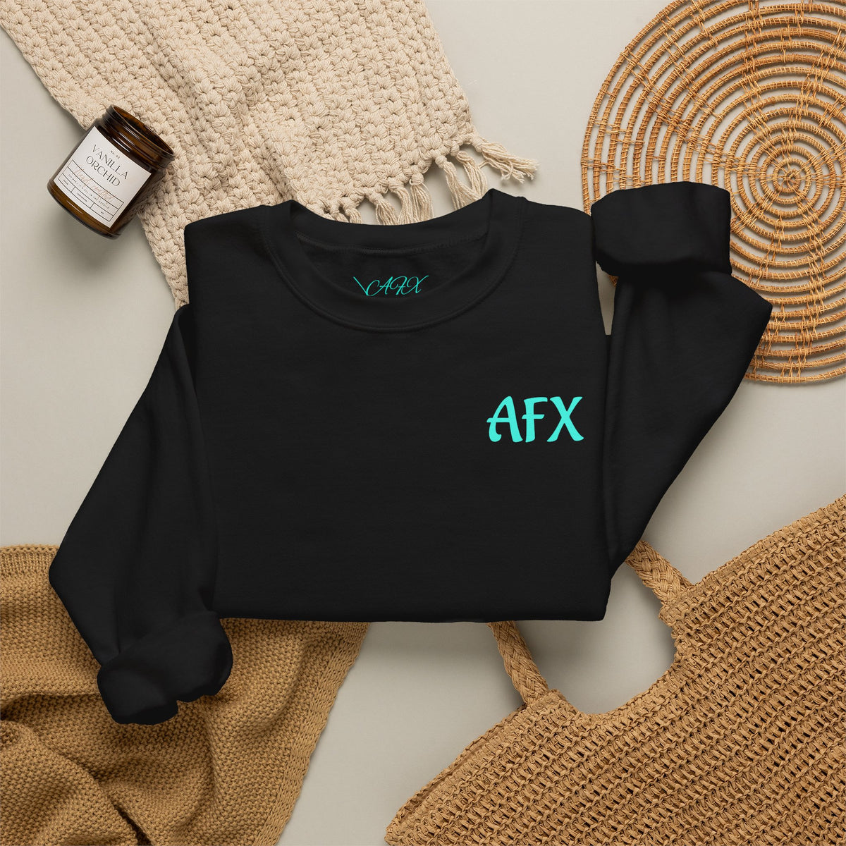 AFX Logo Crewneck Sweatshirt — Minimal White Pullover with Blue Chest & Back Logo