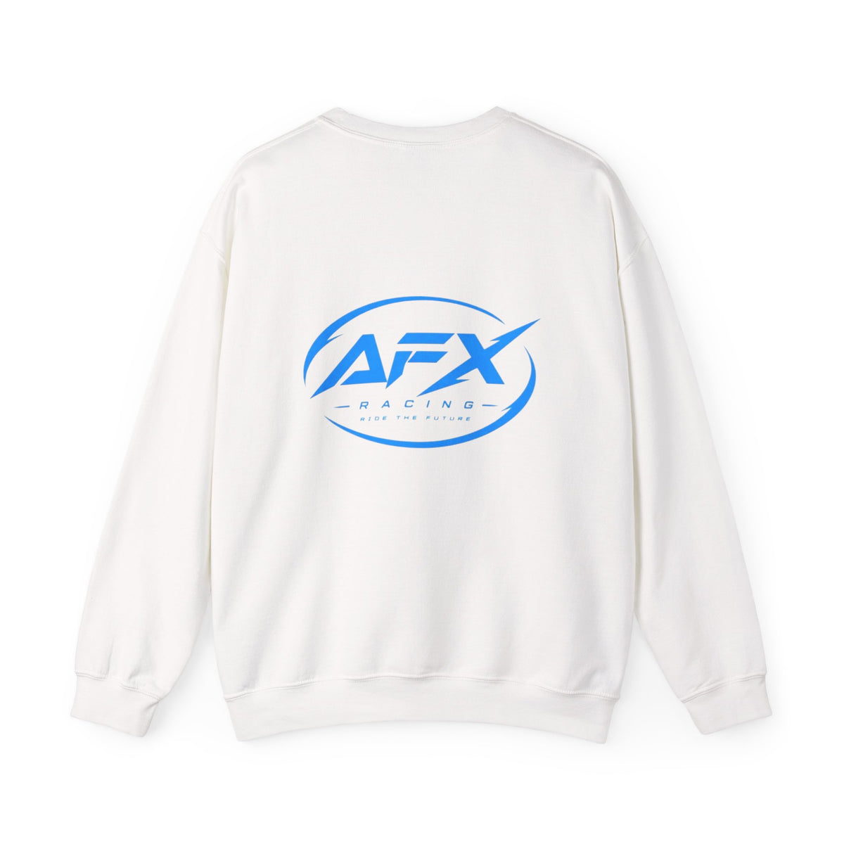 AFX Logo Crewneck Sweatshirt — Minimal White Pullover with Blue Chest & Back Logo
