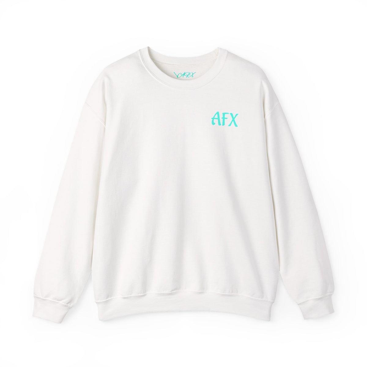 AFX Logo Crewneck Sweatshirt — Minimal White Pullover with Blue Chest & Back Logo